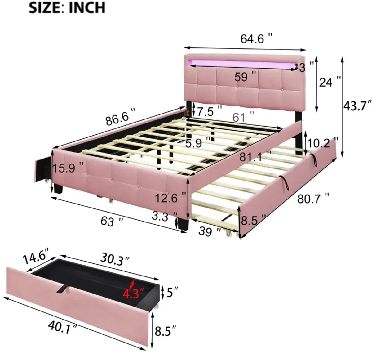 Merax Upholstered Platform Bed with LED Frame