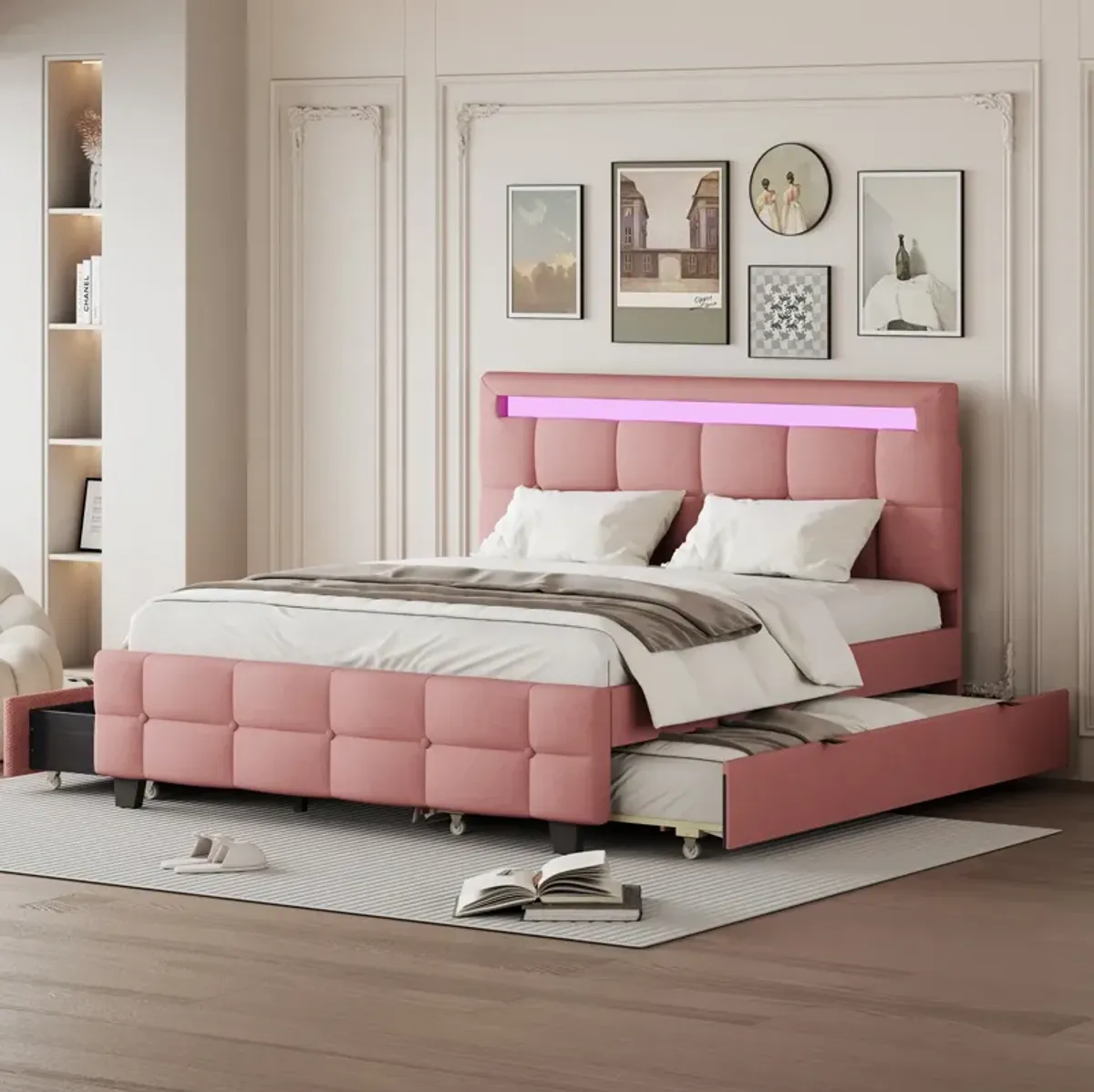 Merax Upholstered Platform Bed with LED Frame