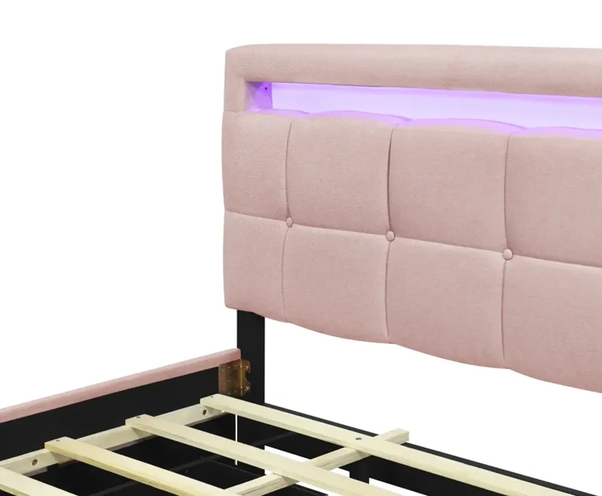 Merax Upholstered Platform Bed with LED Frame