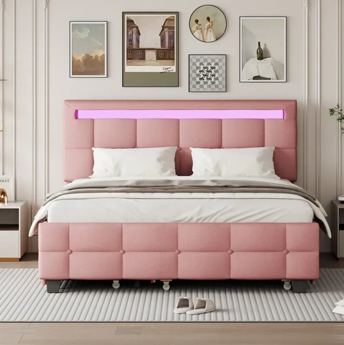 Merax Upholstered Platform Bed with LED Frame