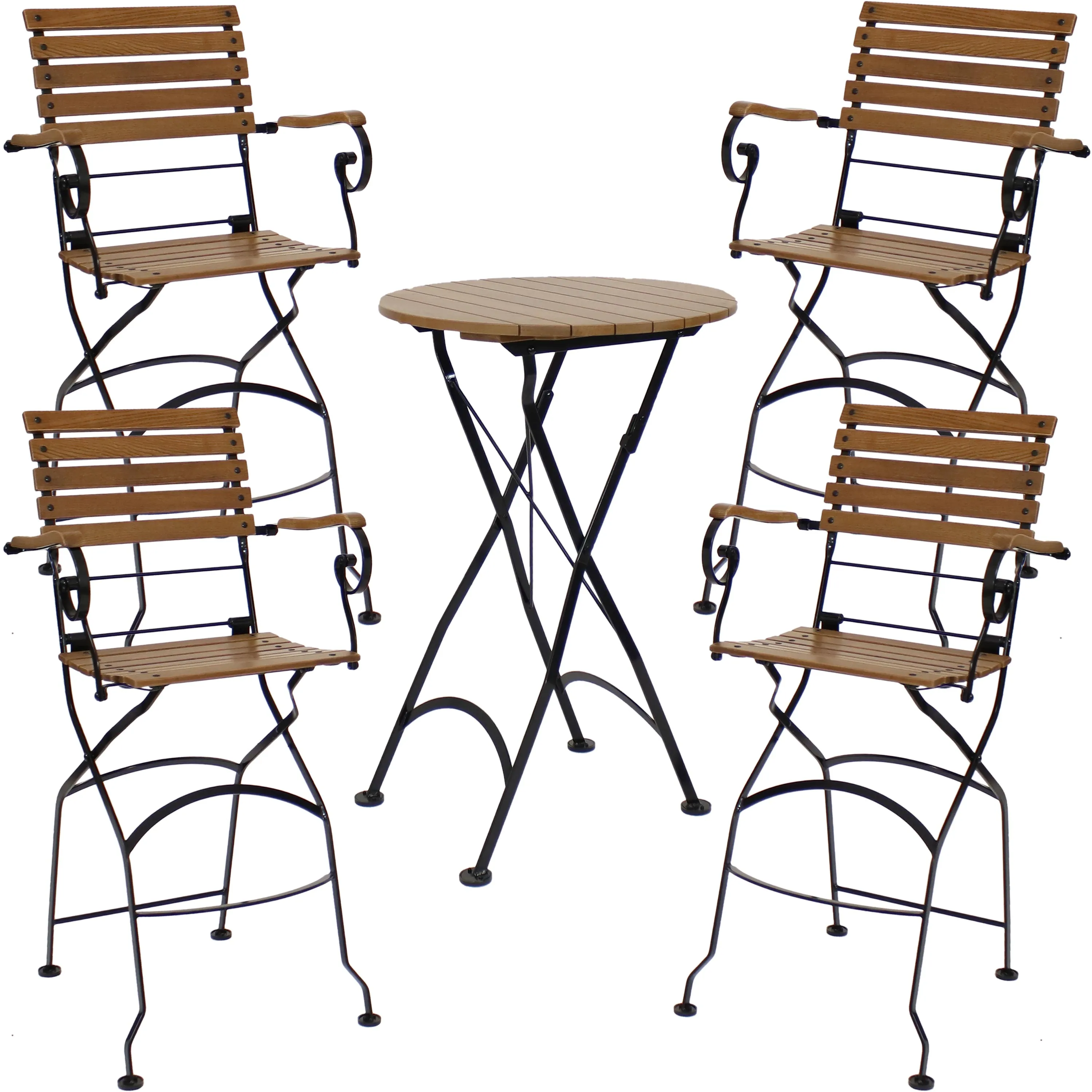 Sunnydaze Deluxe Chestnut 5-Piece Folding Patio Bar-Height Table and Chairs