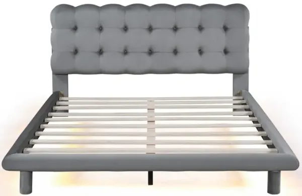 Streamdale Gray Velvet Platform Bed with LED Frame