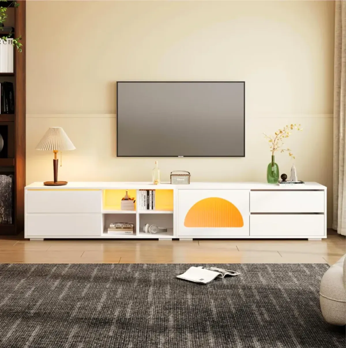 Merax Modern TV Stand with Fluted Glass Door