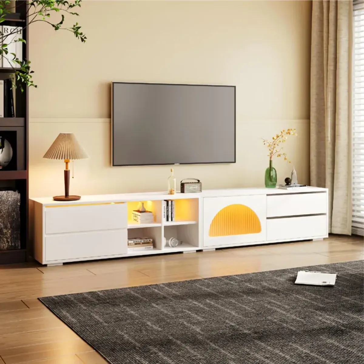 Merax Modern TV Stand with Fluted Glass Door