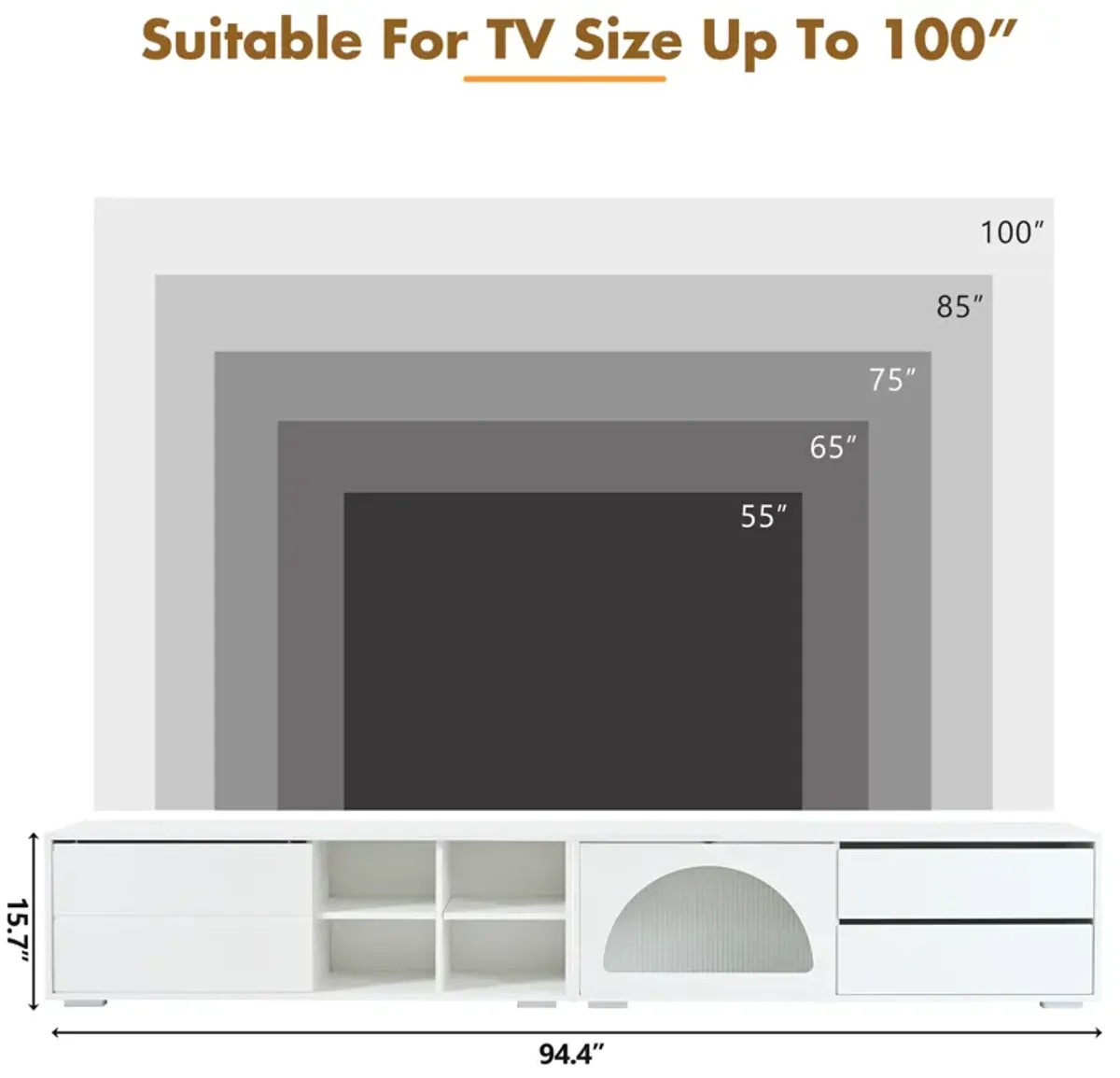 Merax Modern TV Stand with Fluted Glass Door