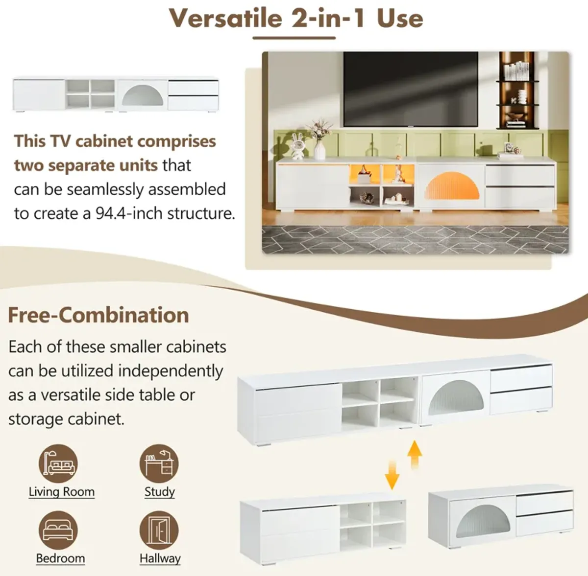 Merax Modern TV Stand with Fluted Glass Door