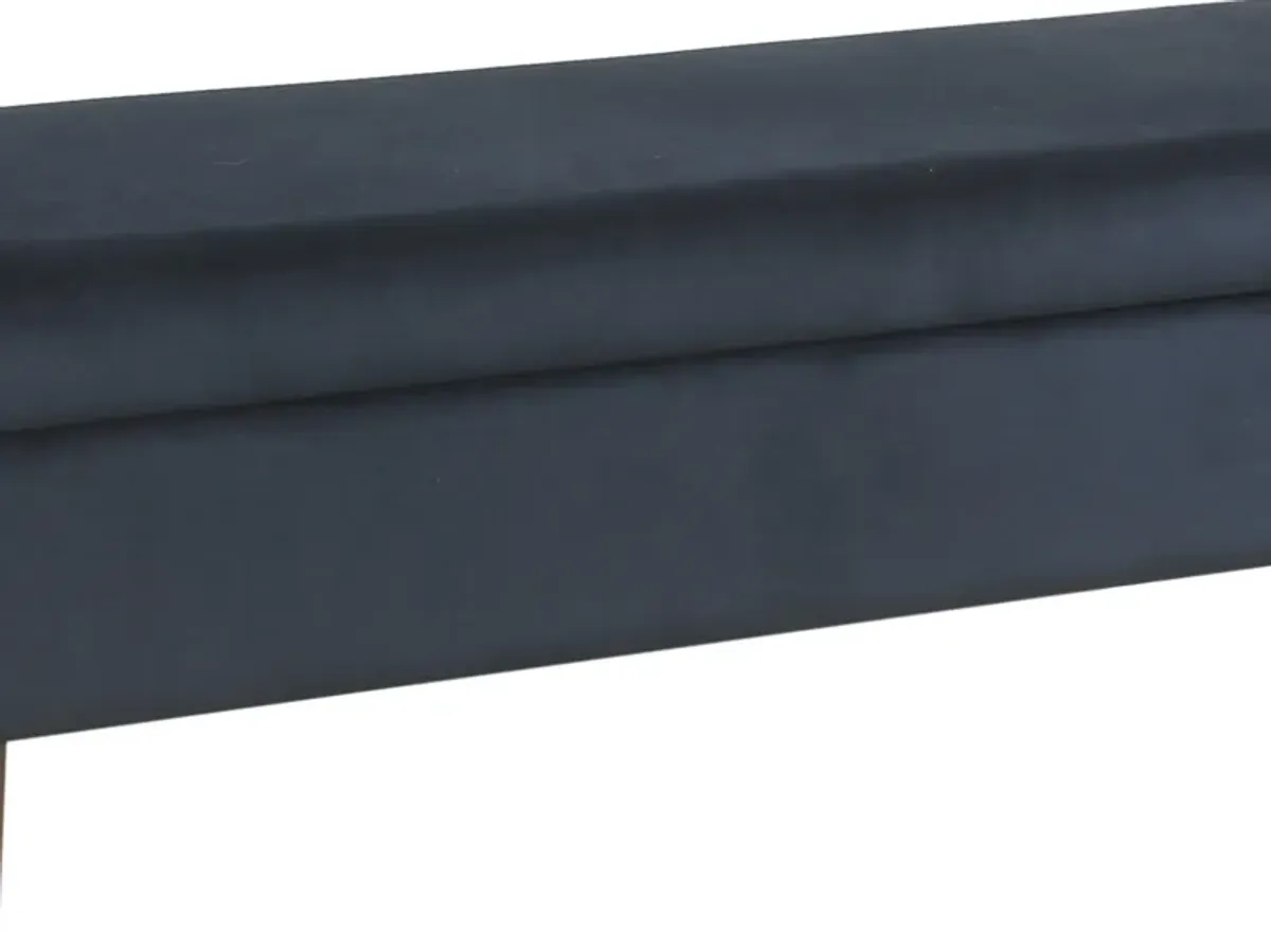 Velvet Upholstered Wooden Bench with Lift Top Storage and Tapered Feet, Navy Blue - Benzara