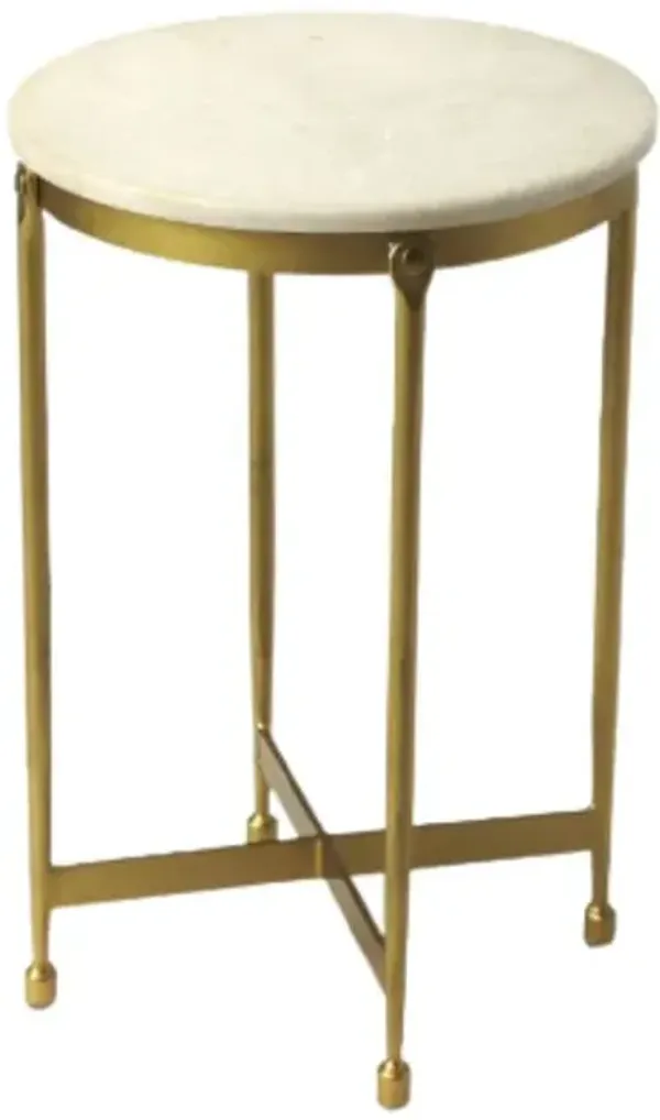 Round Accent Table with Genuine Marble Top, Perfect for Sofa Side or Bedside