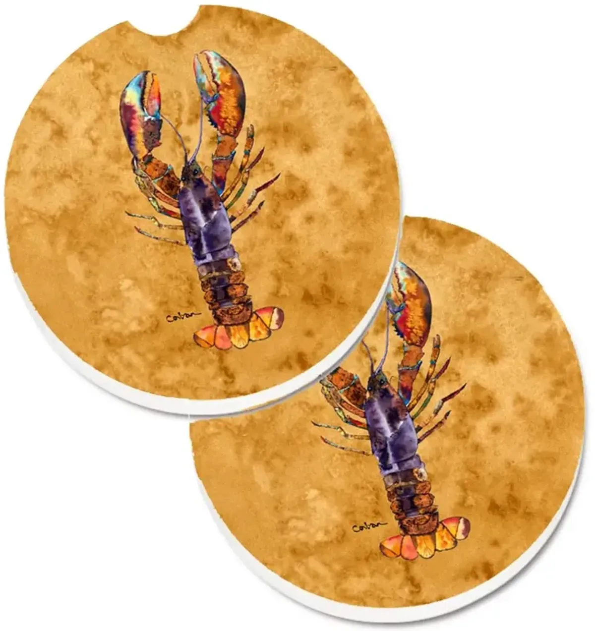 Caroline's Treasures Lobster Set of 2 Cup Holder Car Coasters 8716CARC, 2.56, Multicolor