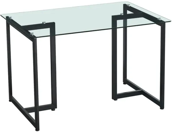 47" Iron Dining Table With Tempered Glass Top, Clear Black