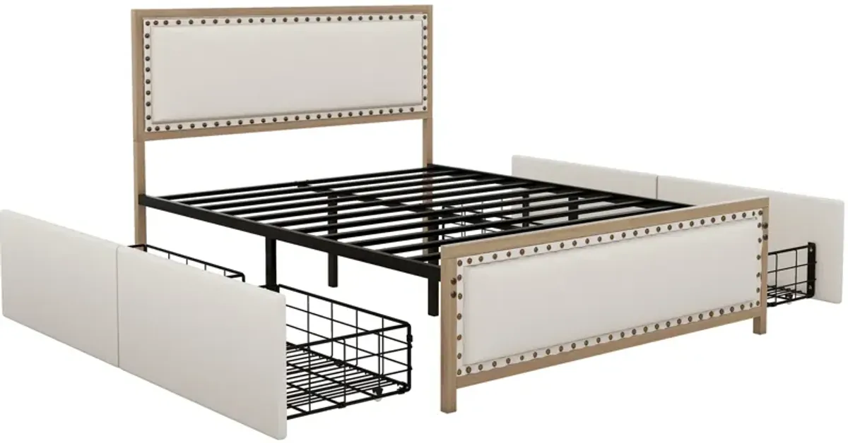 Merax Upholstered Platform Bed with 4 Drawers