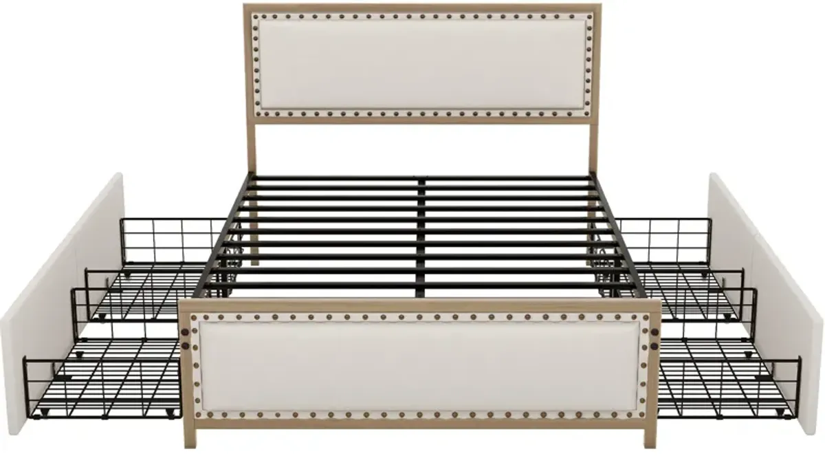 Merax Upholstered Platform Bed with 4 Drawers