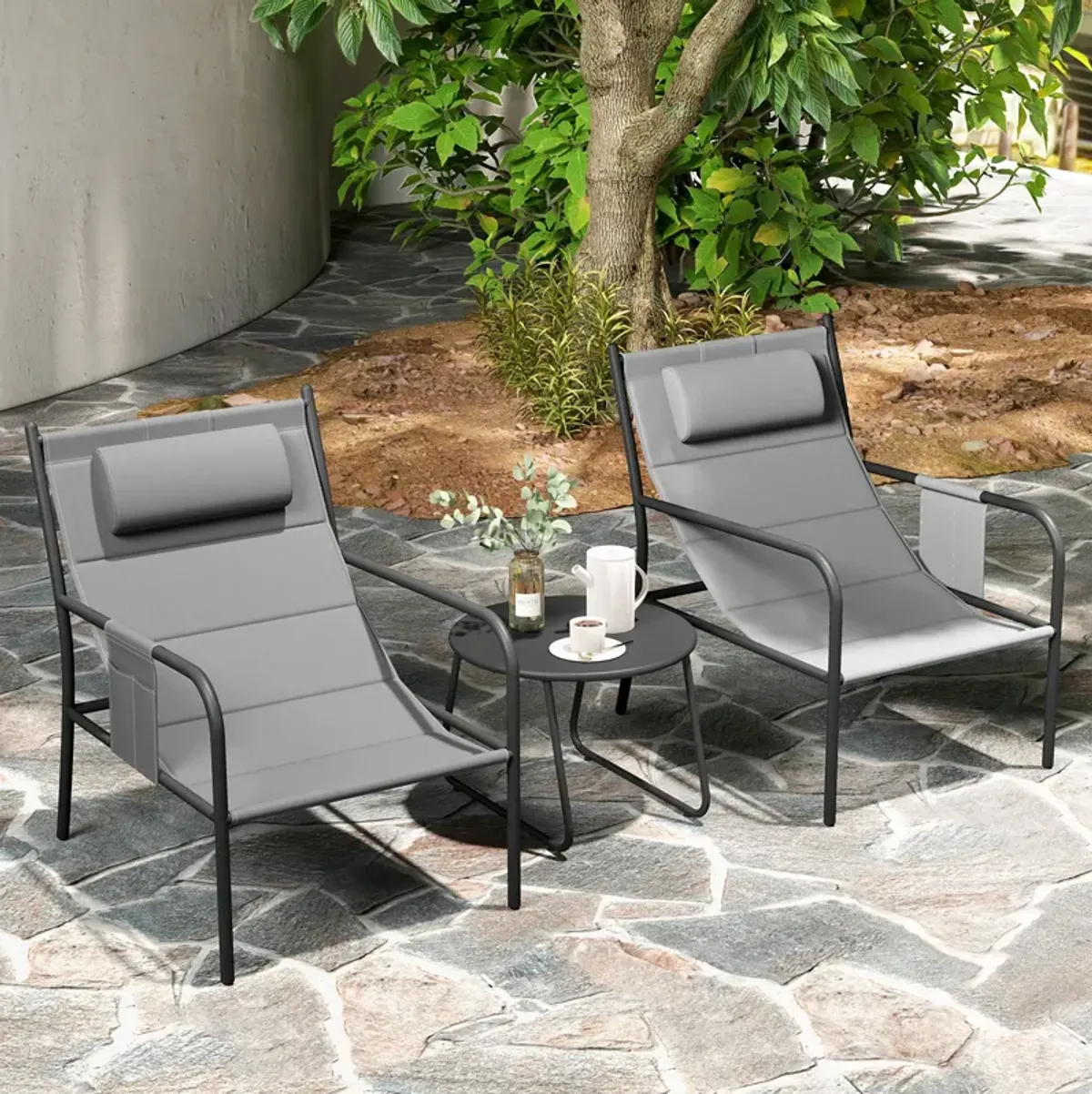 3-Piece Outdoor Bistro Set – Patio Metal Chairs and Coffee Table Set for Outdoor Dining