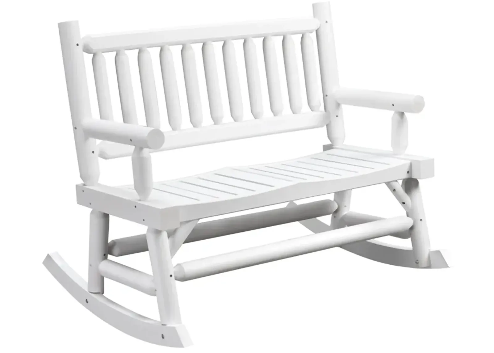 White Outdoor Rocker: 2-Person Wooden Loveseat with Curved Seats