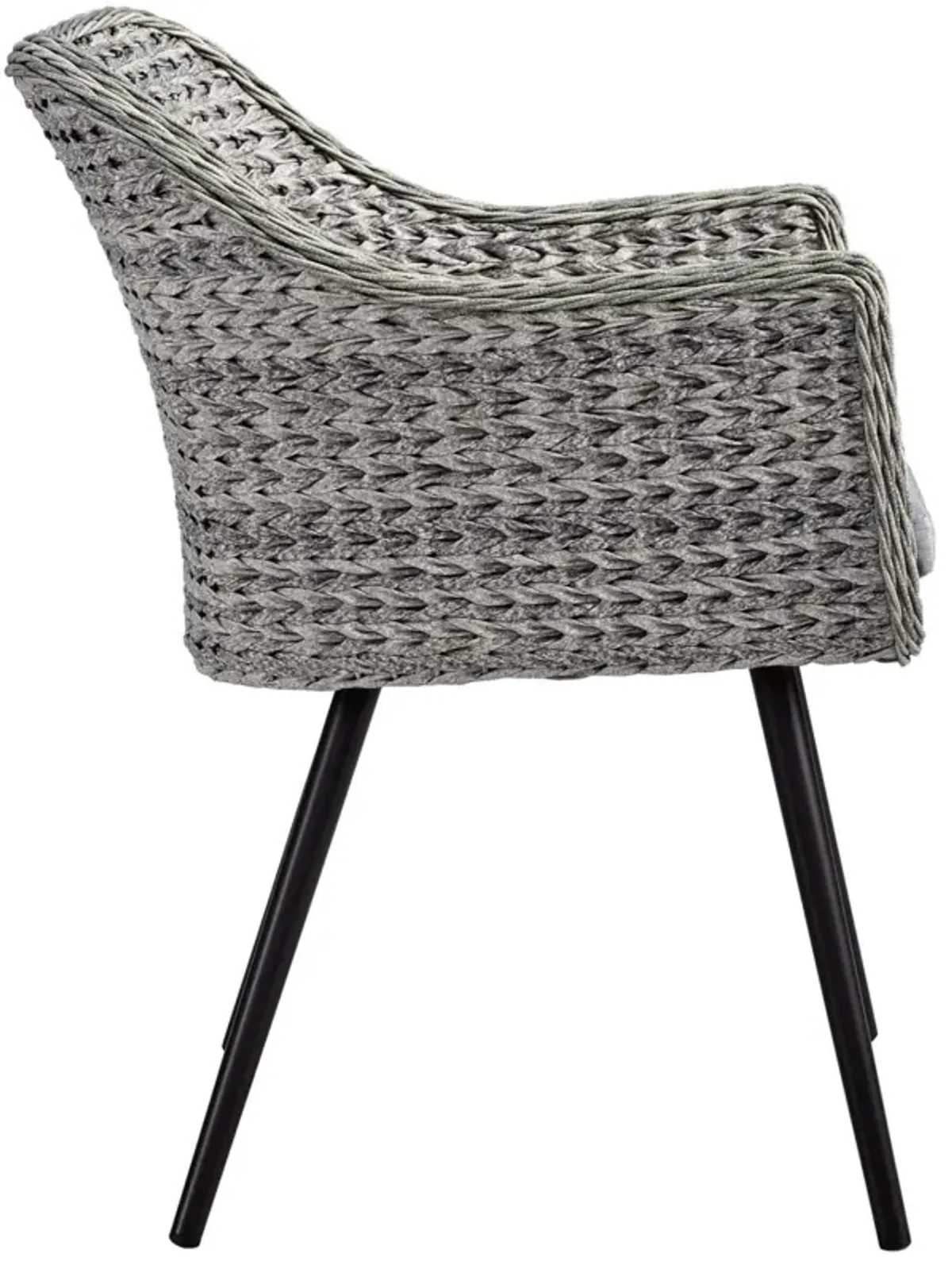 Modway Endeavor Wicker Rattan Aluminum Outdoor Patio Dining Arm Chair with Cushions in Gray Gray