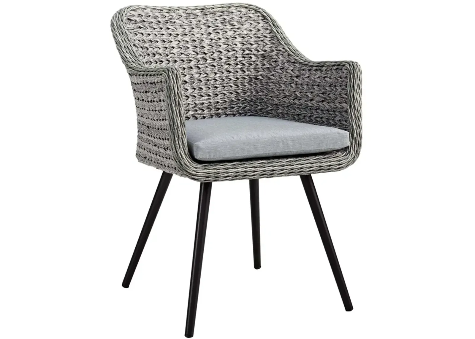 Modway Endeavor Wicker Rattan Aluminum Outdoor Patio Dining Arm Chair with Cushions in Gray Gray