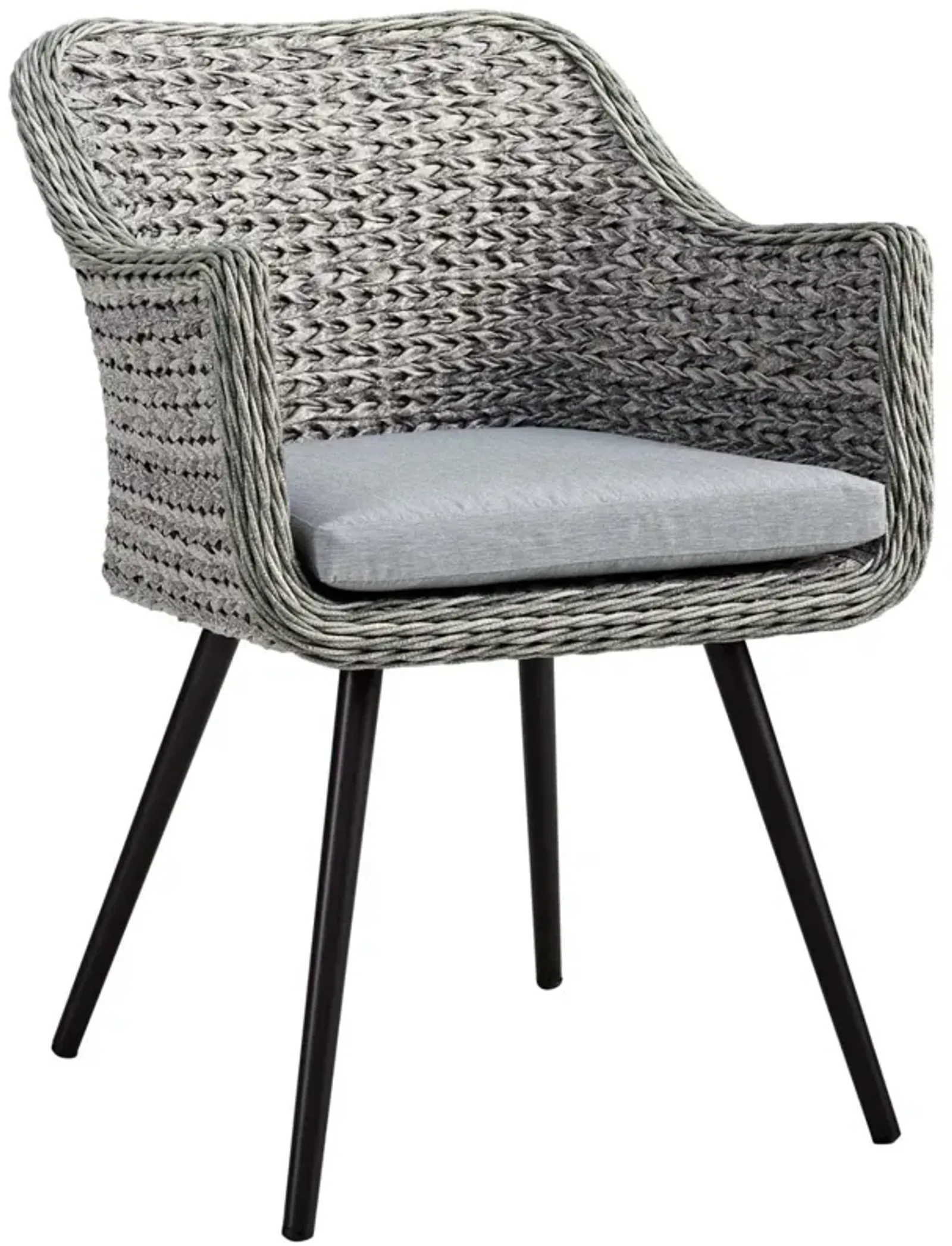 Modway Endeavor Wicker Rattan Aluminum Outdoor Patio Dining Arm Chair with Cushions in Gray Gray