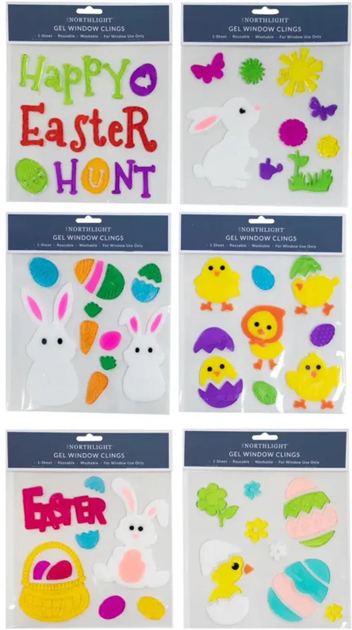 Set of 6 Double Sided Easter Gel Window Clings