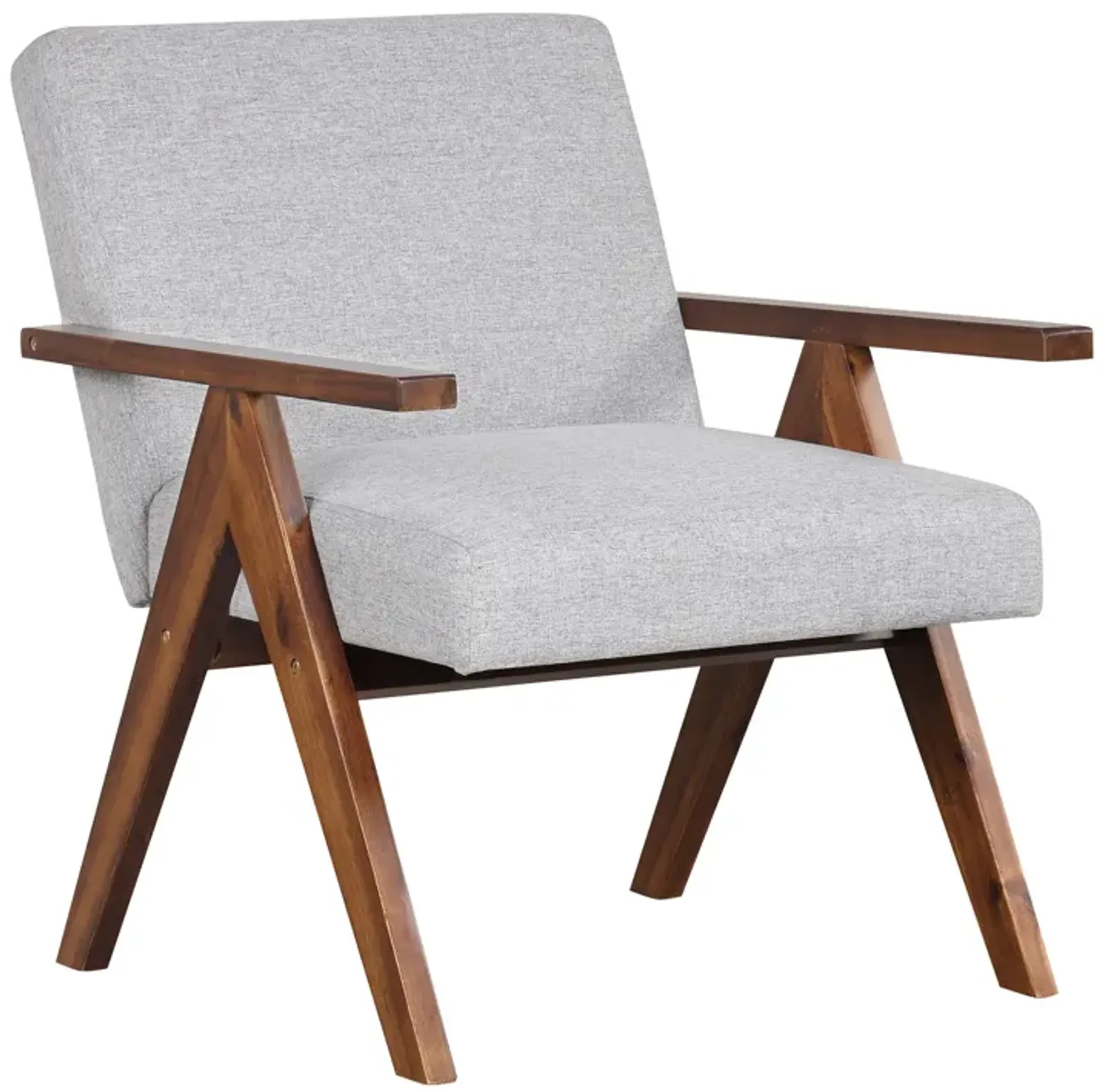 Modern Accent Chair Linen Fabric Armchair with Solid Acacia Wood Frame