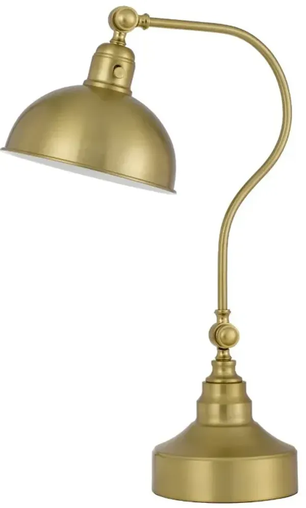 Hivvago 25" Antiqued Brass Metal Lantern Desk Lamp With Antiqued Brass Dome Shade