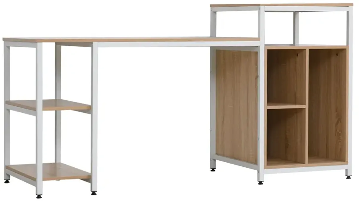 Oak Office Center: 68" Computer Desk with Bookshelf and CPU Stand