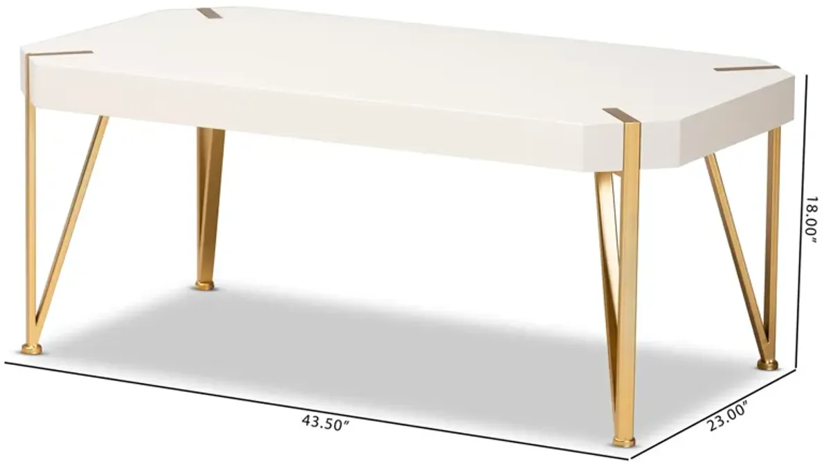 Baxton Studio Kassa Brushed Gold Metal And White Finished Wood Coffee Table