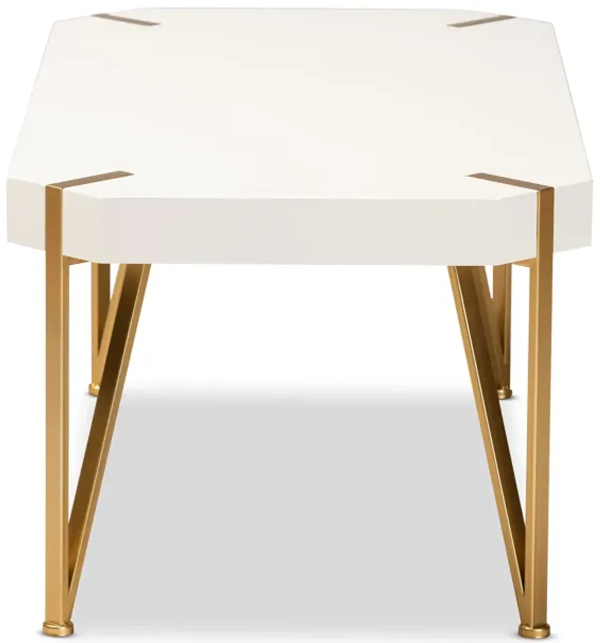 Baxton Studio Kassa Brushed Gold Metal And White Finished Wood Coffee Table