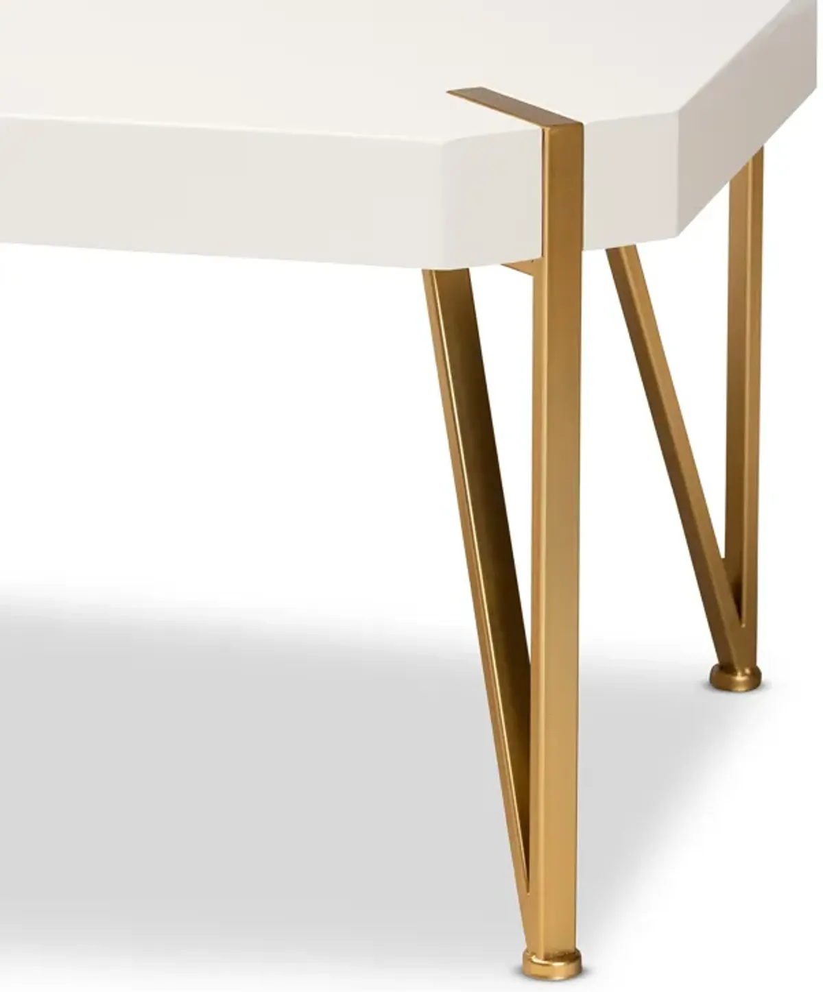 Baxton Studio Kassa Brushed Gold Metal And White Finished Wood Coffee Table