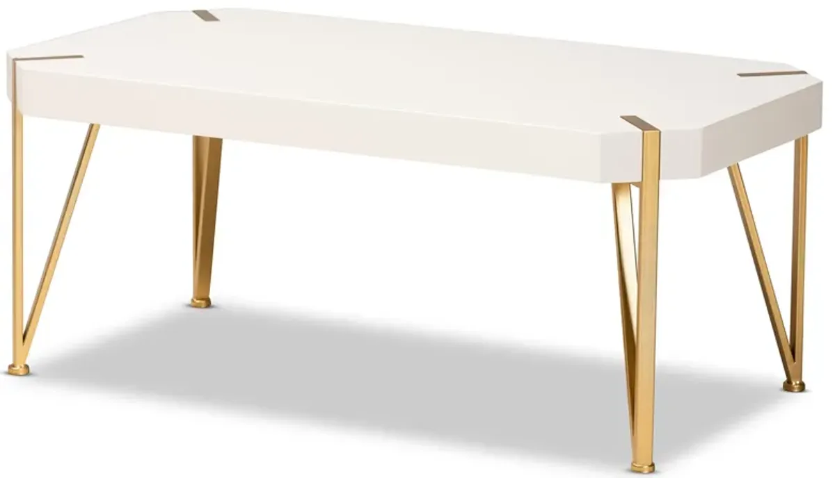 Baxton Studio Kassa Brushed Gold Metal And White Finished Wood Coffee Table