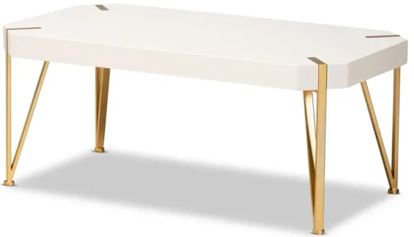 Baxton Studio Kassa Brushed Gold Metal And White Finished Wood Coffee Table