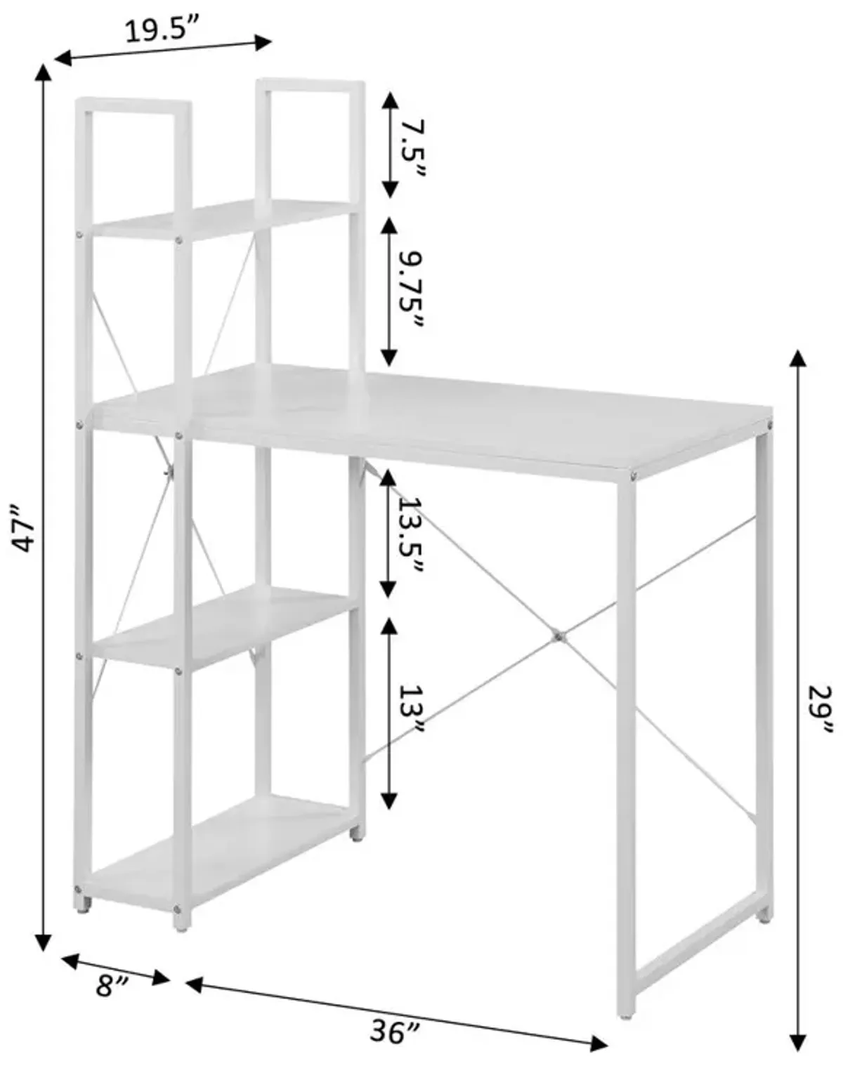 Convenience Concepts Designs2Go Office Workstation with Shelves, R4-0558