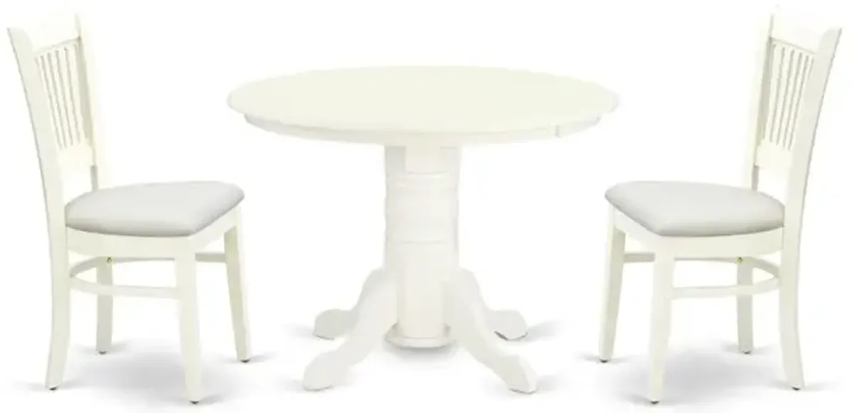 East West Furniture - SHVA3-LWH-C - 3-Pc Modern Dining Table Set- 2 Dining Chair and Dining Table - Linen Fabric Seat and Slatted Chair Back - Linen White Finish
