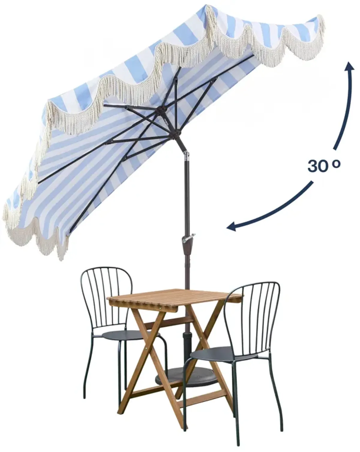 Beverly Designer Classic Scalloped Fringe Half Market Patio Umbrella with Crank, Push Button Tilt and UV Protection