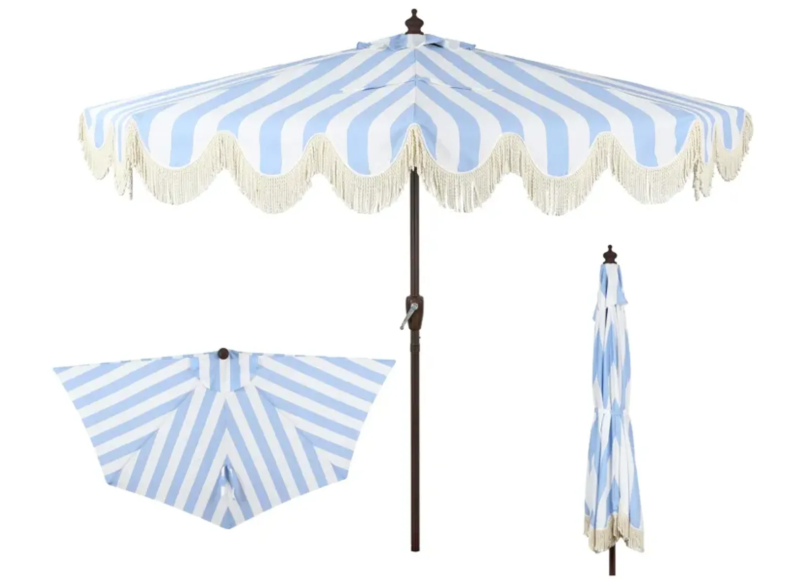 Beverly Designer Classic Scalloped Fringe Half Market Patio Umbrella with Crank, Push Button Tilt and UV Protection