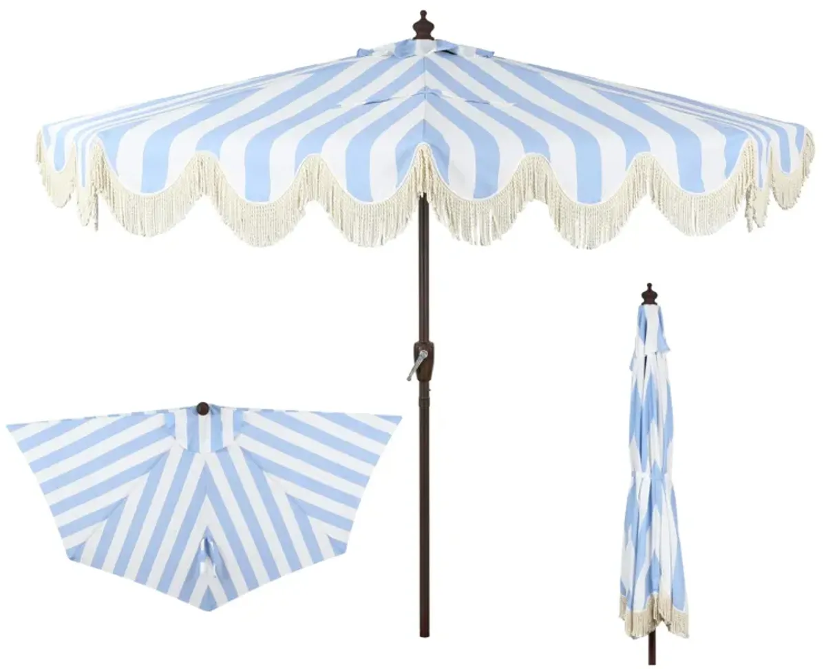 Beverly Designer Classic Scalloped Fringe Half Market Patio Umbrella with Crank, Push Button Tilt and UV Protection