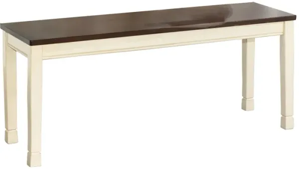 Borg Dining Bench, 42 Inch, Brown Wood Seat, White Straight Legs - Benzara