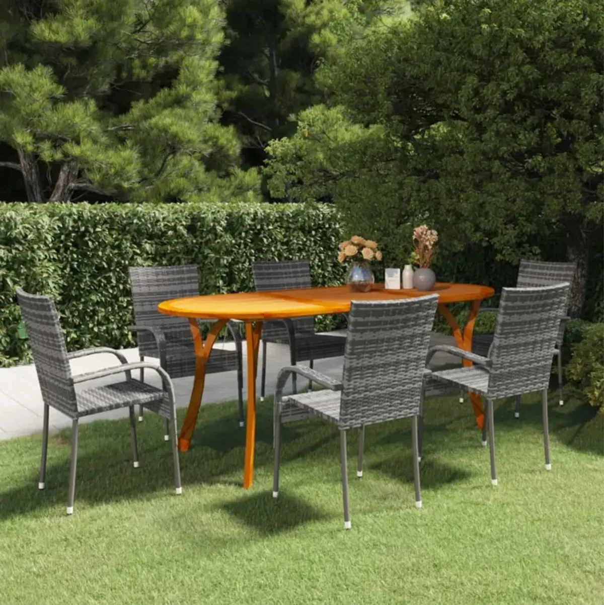 vidaXL 7 Piece Garden Dining Set Gray