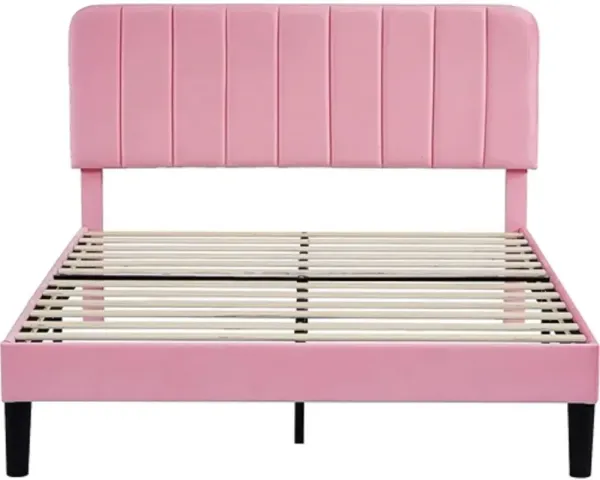 Elegant Upholstered Platform Bed Frame with Soft Headboard for Bedroom