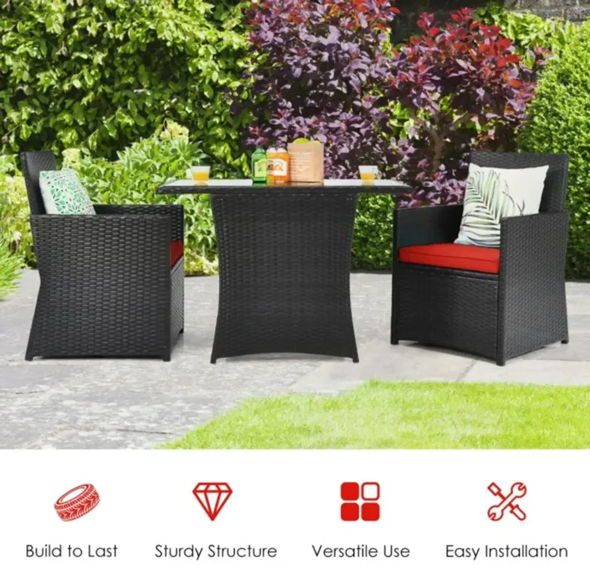 Hivvago 3 Pieces Patio Rattan Furniture Set with Cushion and Sofa Armrest