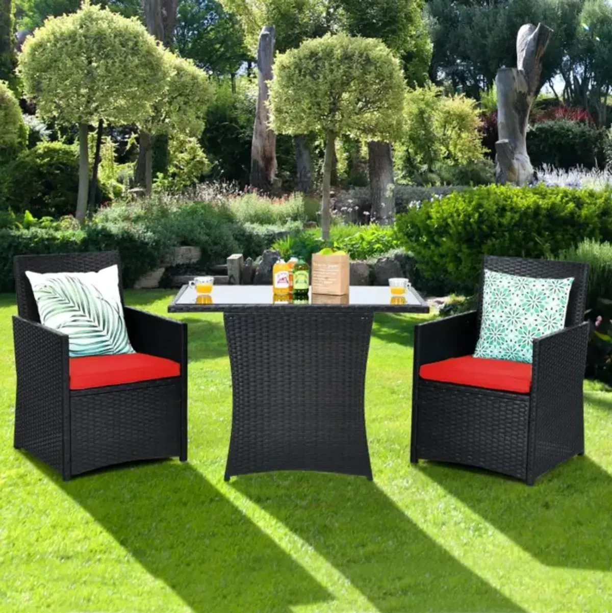 Hivvago 3 Pieces Patio Rattan Furniture Set with Cushion and Sofa Armrest