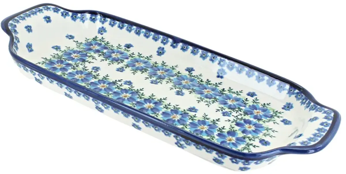Blue Rose Polish Pottery Reindeer Pine Bread Tray with Handles