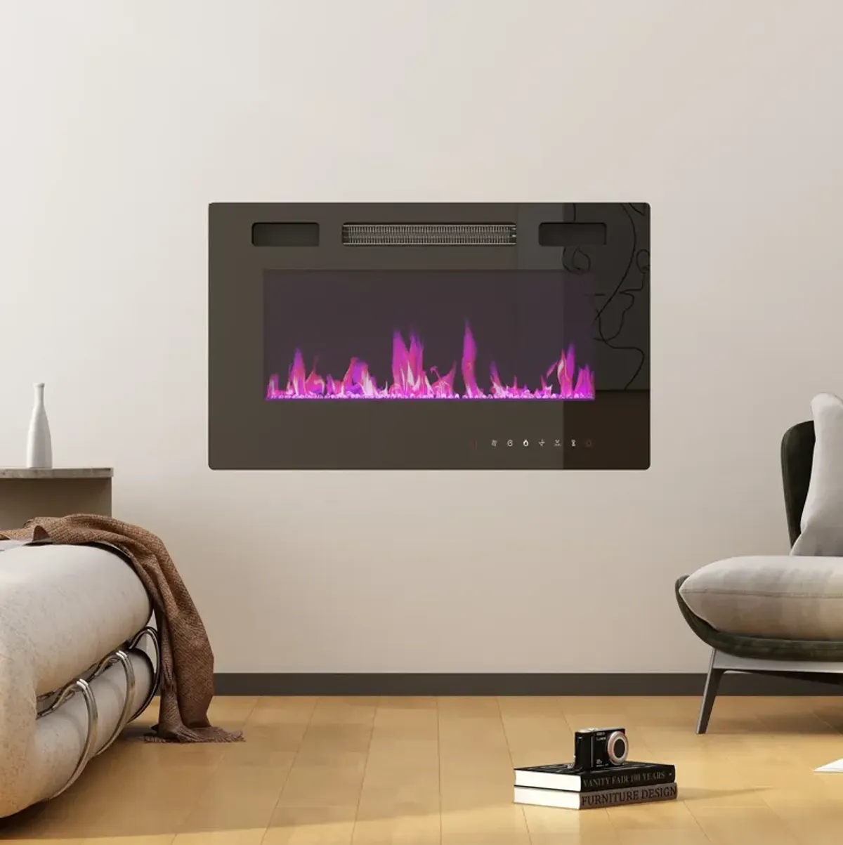 FUFU&GAGA Wall-Mount Electric Fireplace with Infrared Quartz, Remote Control Included, (30" W x 15.2" H x 4.1" D), Black