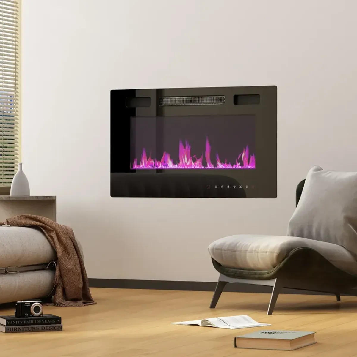 FUFU&GAGA Wall-Mount Electric Fireplace with Infrared Quartz, Remote Control Included, (30" W x 15.2" H x 4.1" D), Black