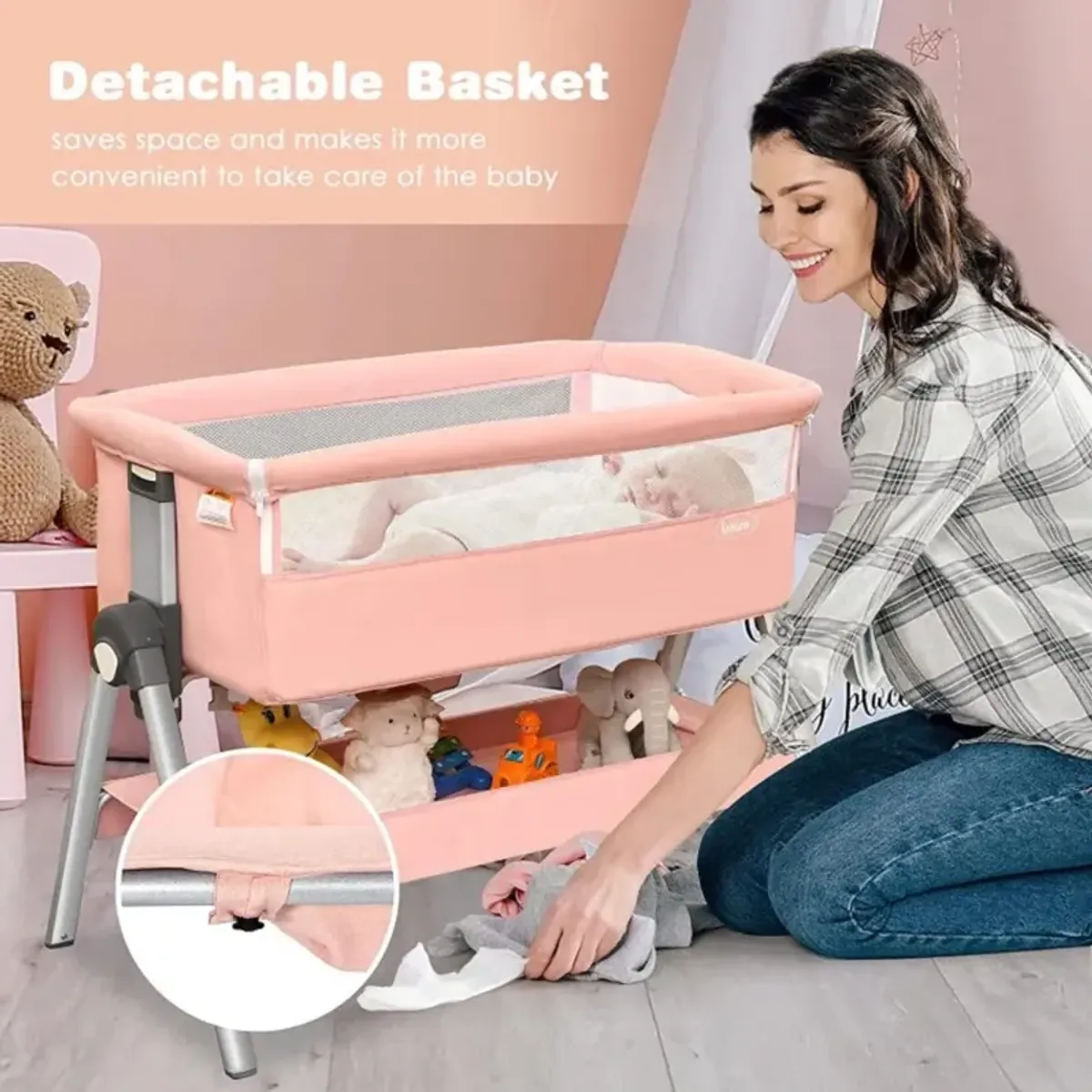 Hivvago Portable Baby Bedside Sleeper with Adjustable Heights and Angles