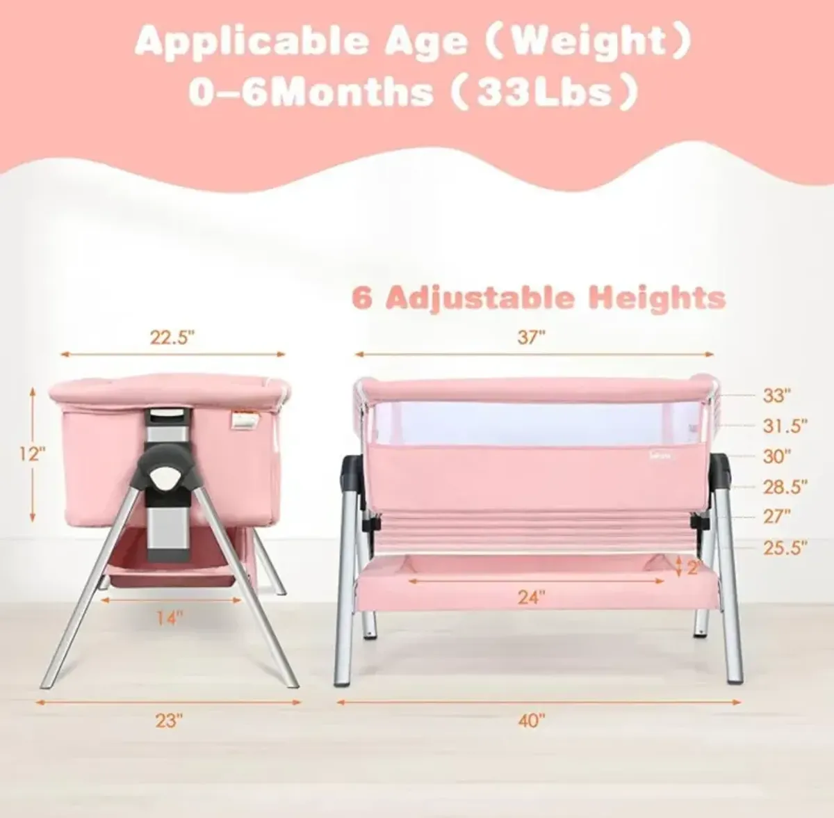 Hivvago Portable Baby Bedside Sleeper with Adjustable Heights and Angles