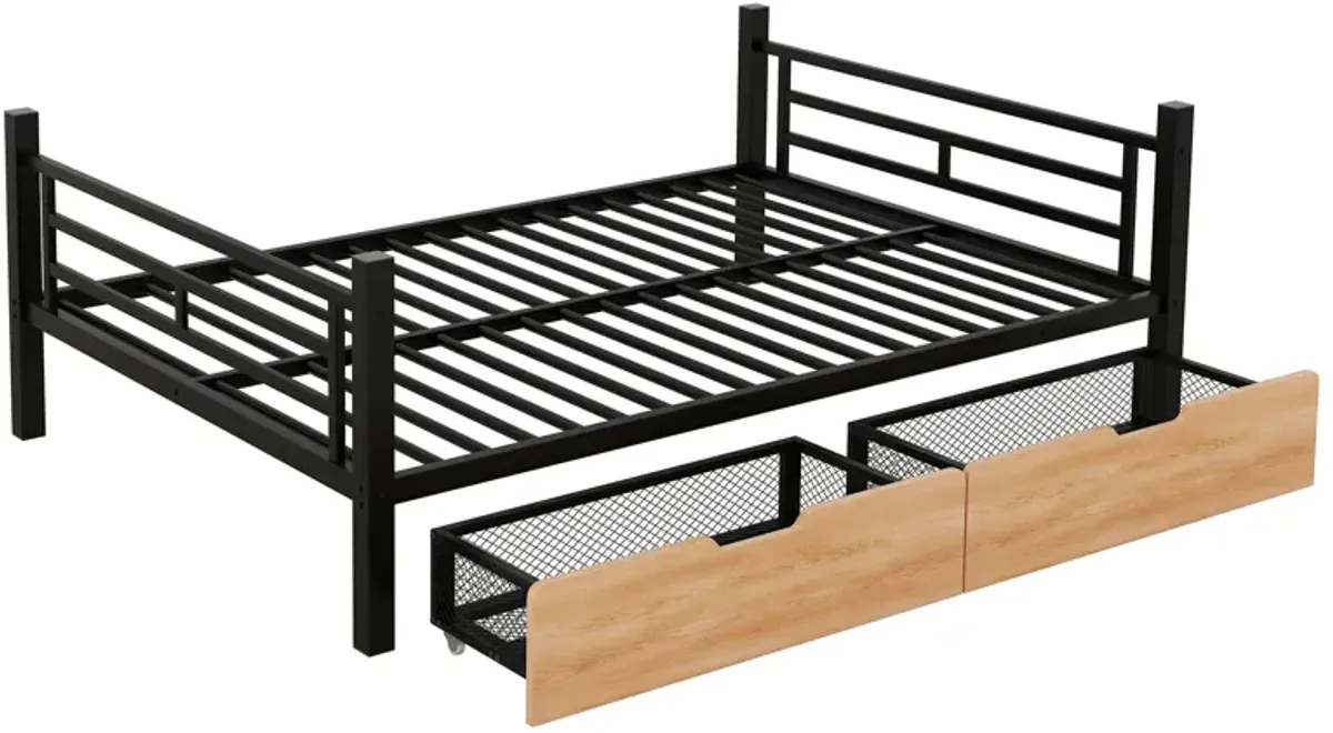 Whisen Metal Full Size Convertible Bunk Bed with 2 Drawers and Ladder - Black