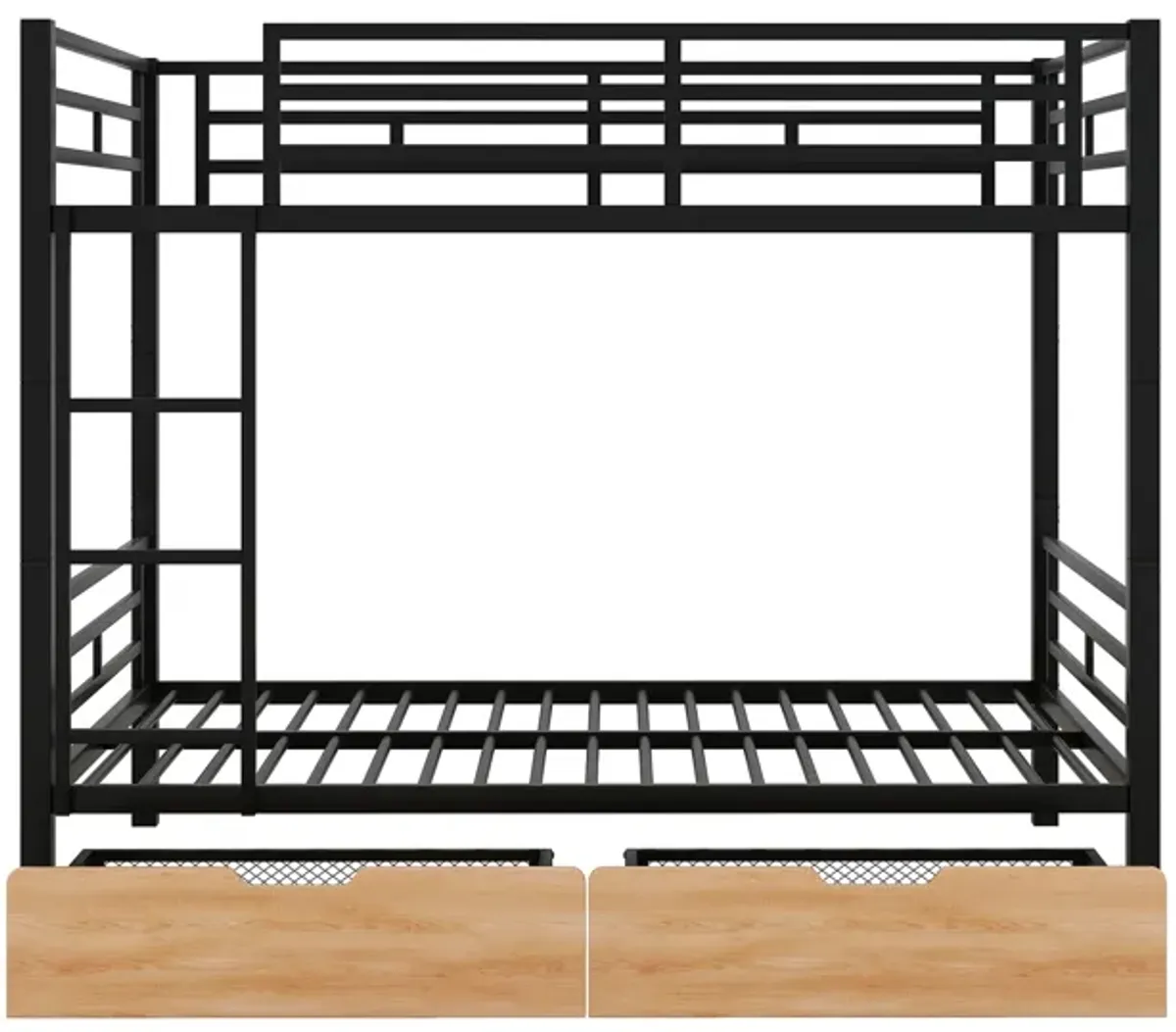 Whisen Metal Full Size Convertible Bunk Bed with 2 Drawers and Ladder - Black