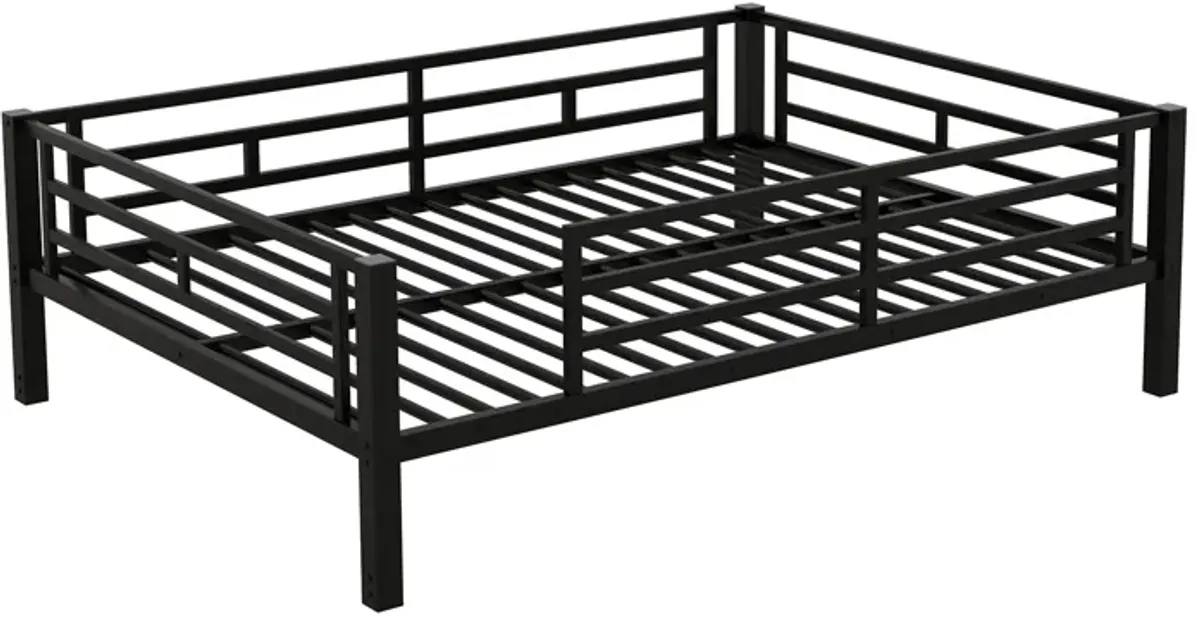 Whisen Metal Full Size Convertible Bunk Bed with 2 Drawers and Ladder - Black