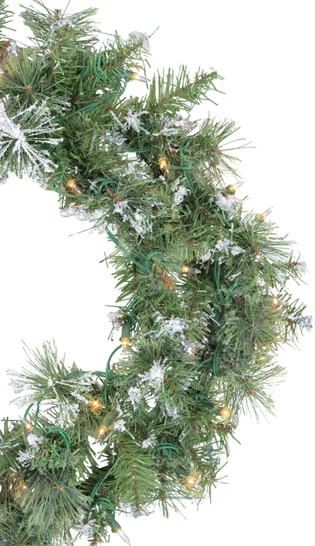 Pre-Lit Snow Mountain Pine Artificial Christmas Wreath - 24-Inch  Clear Lights