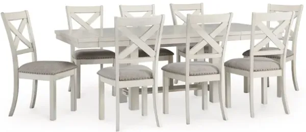 Lea 8 Seater Dining Table Set, Farmhouse Style Antique White, Gray - Benzara